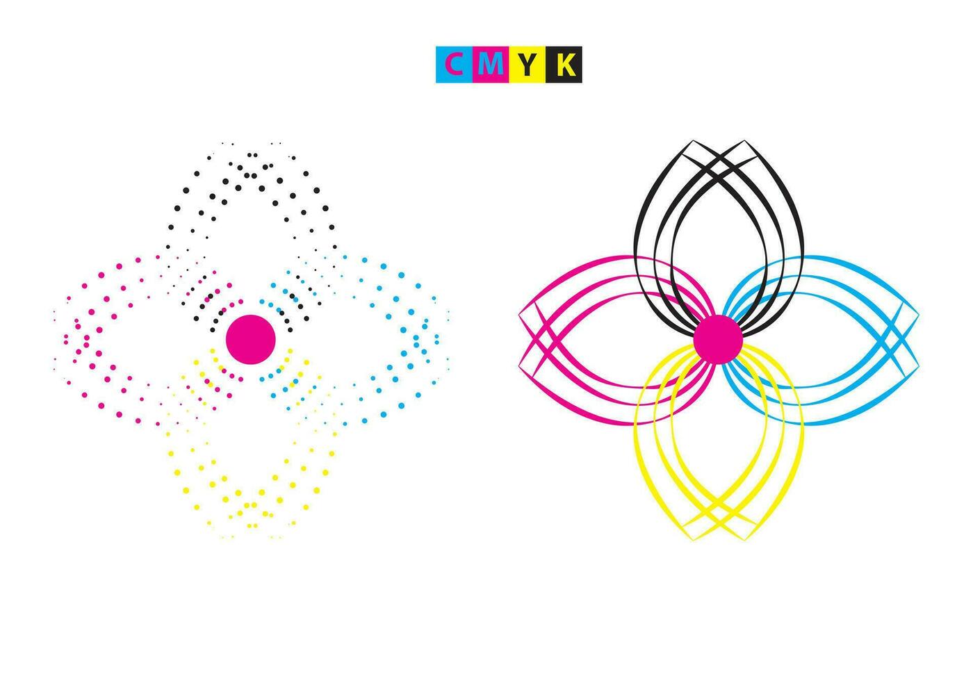 cmyk vector ilustración de un flor conjunto con un circulo y un punto, mandala logo geométrico flor margarita flores vector mandala vector