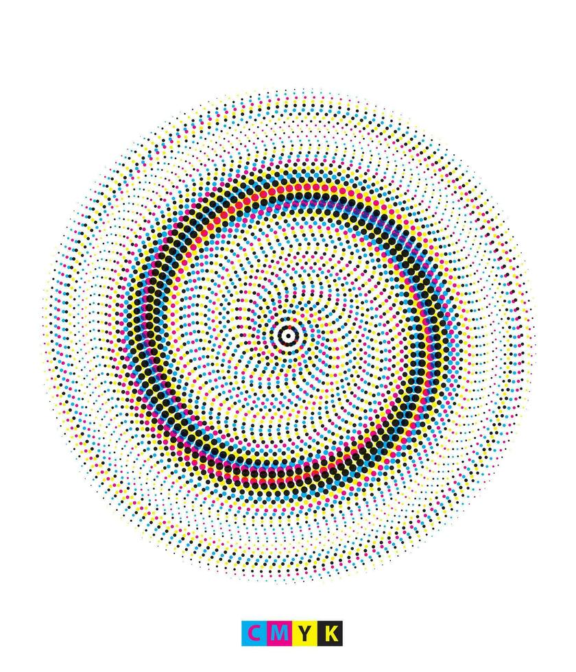un circular modelo con vistoso puntos en él, cmyk dos círculos con vistoso puntos en ellos colocar, cmyk vector ilustración de un flor con un circulo y un punto, mandala vector