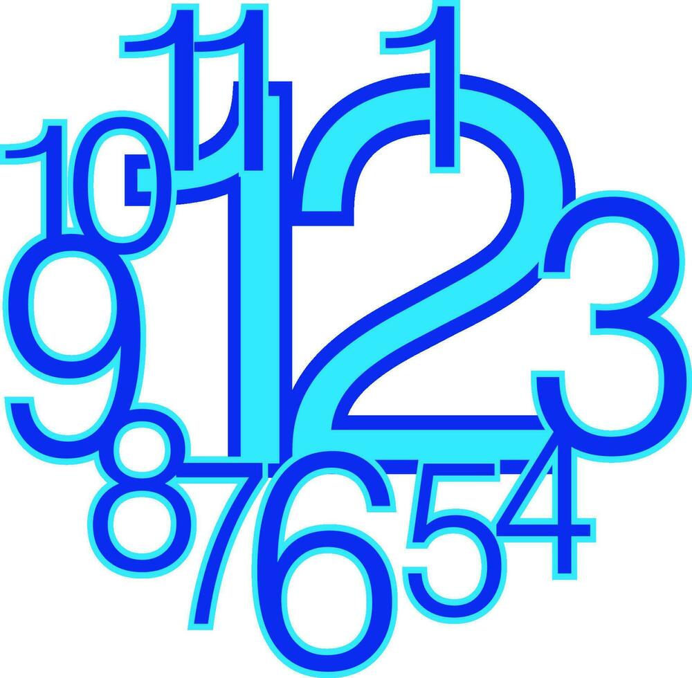 modern ROUND composition of blue numbers 1 2 3 4 5 6 7 8 9 10 11 1 12 vector