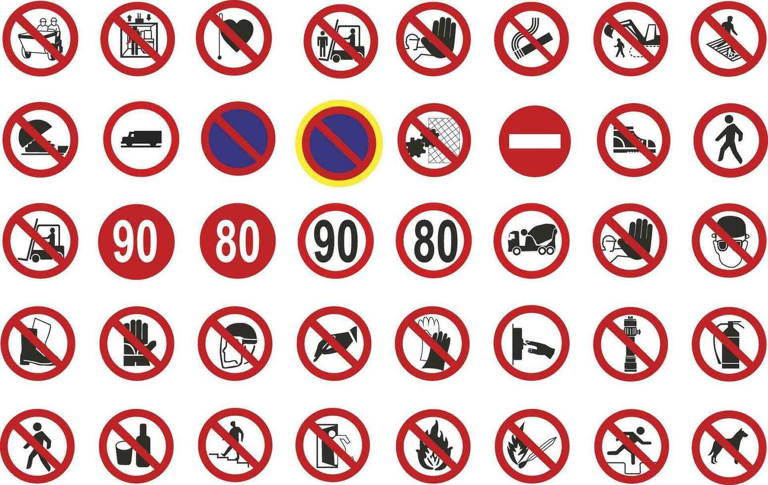 Prohibition signs for various companies or industries. No entry signs, varied traffic, etc. vector