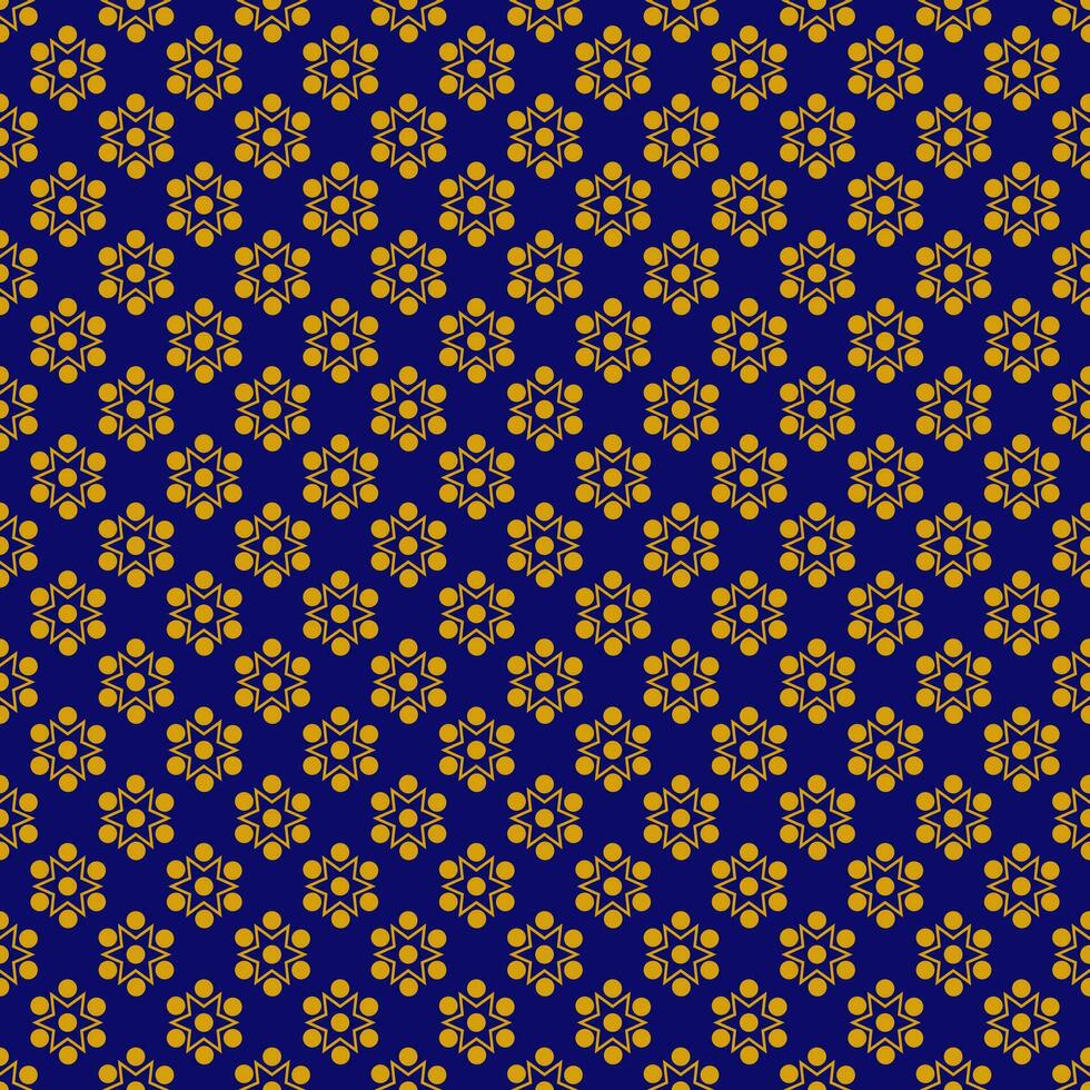 Seamless geometric pattern with golden symbols on dark blue background in art deco style. Vector print for fabric background
