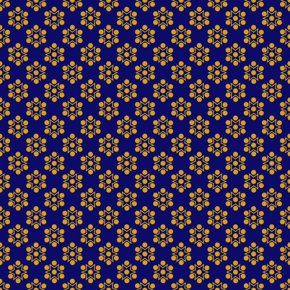 Seamless geometric pattern with golden symbols on dark blue background in art deco style. Vector print for fabric background