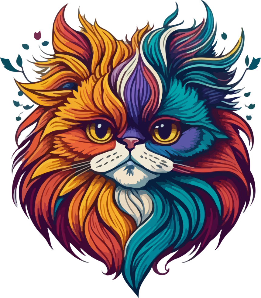 Colorful Cat Face Logo Mascot AI Generative png