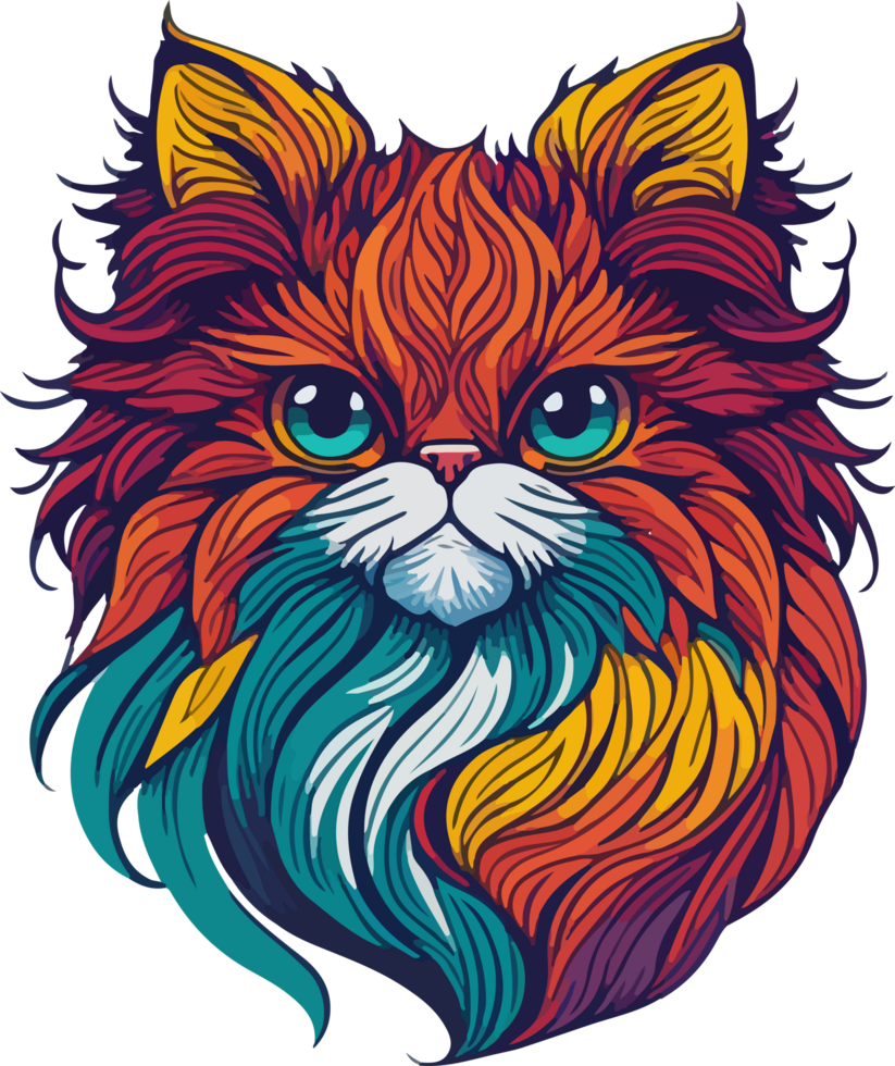 Colorful Cat Face Logo Clip Art AI Generative png