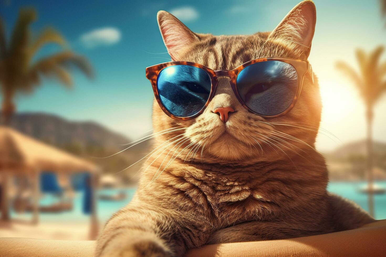 Smart cat wearing sunglasses AI Generated, AI Generative photo