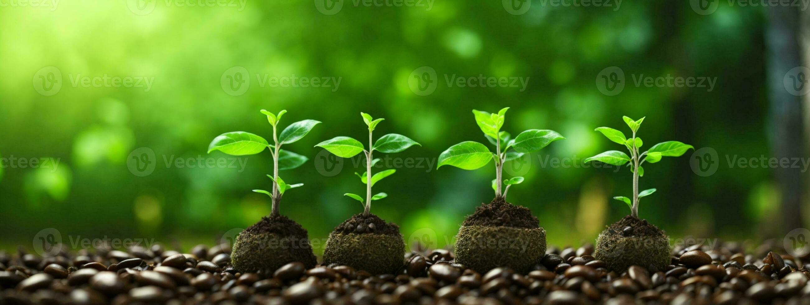 Growth Trees concept Coffee bean seedlings nature background Beautiful green. AI generated photo