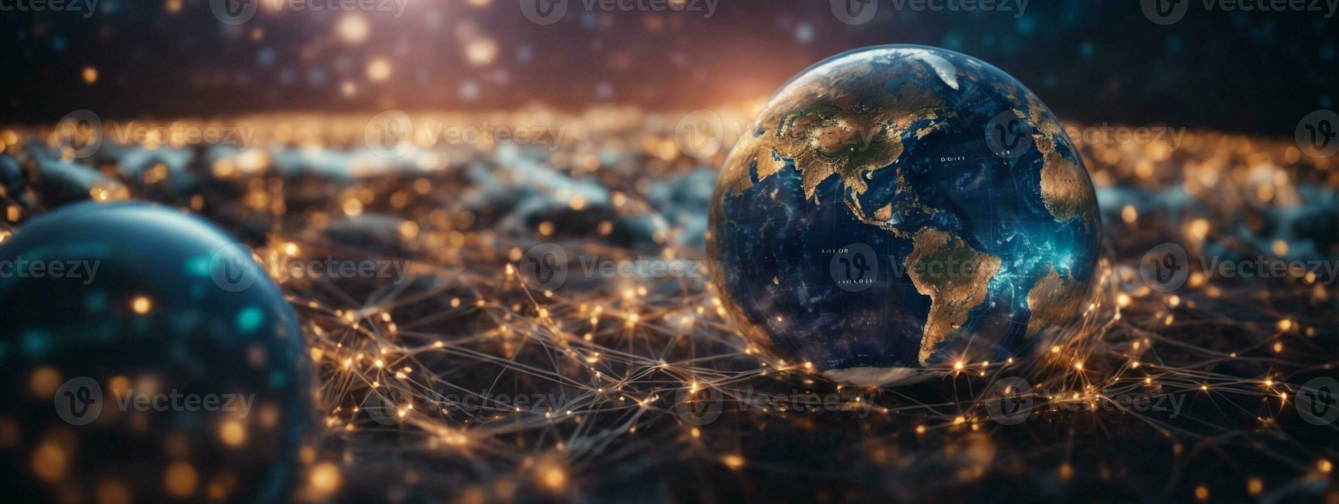 Communication technology for internet business. Global world network and telecommunication on earth cryptocurrency and blockchain and IoT. Elements of this image furnished by NASA. AI generated photo