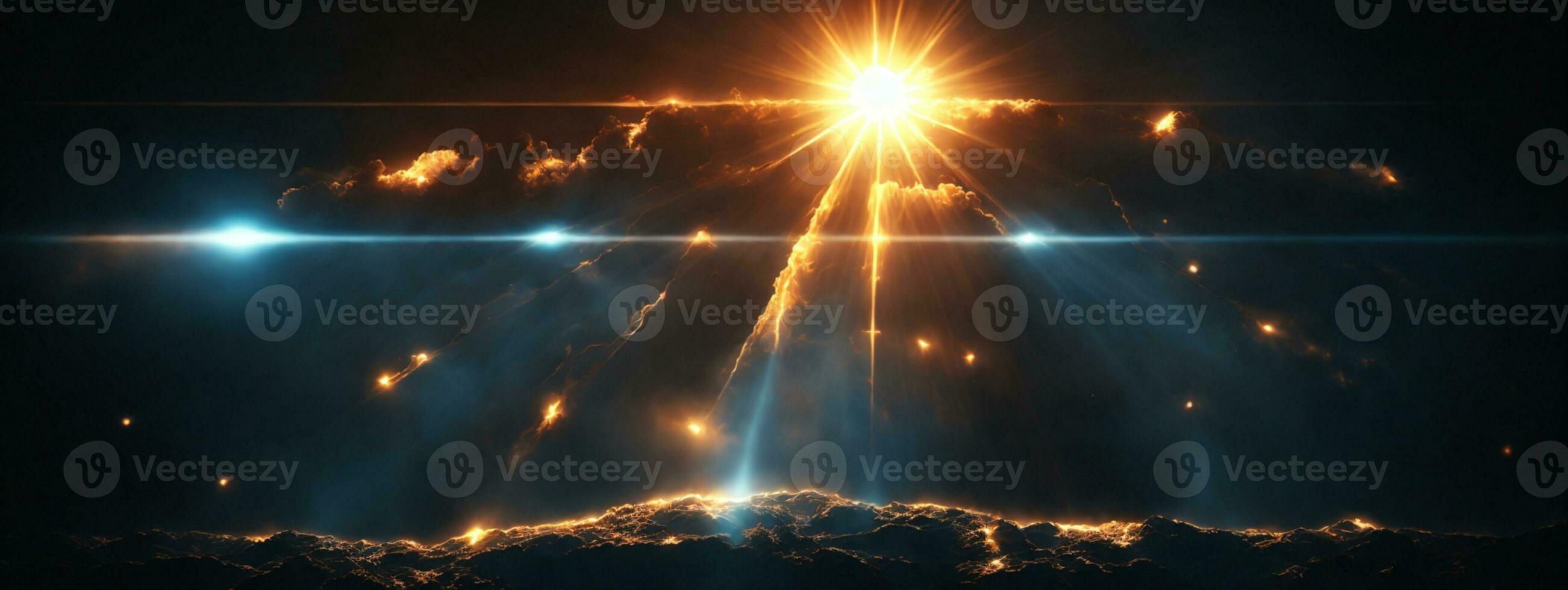 abstract of lighting for background. digital lens flare in dark background. AI generated photo