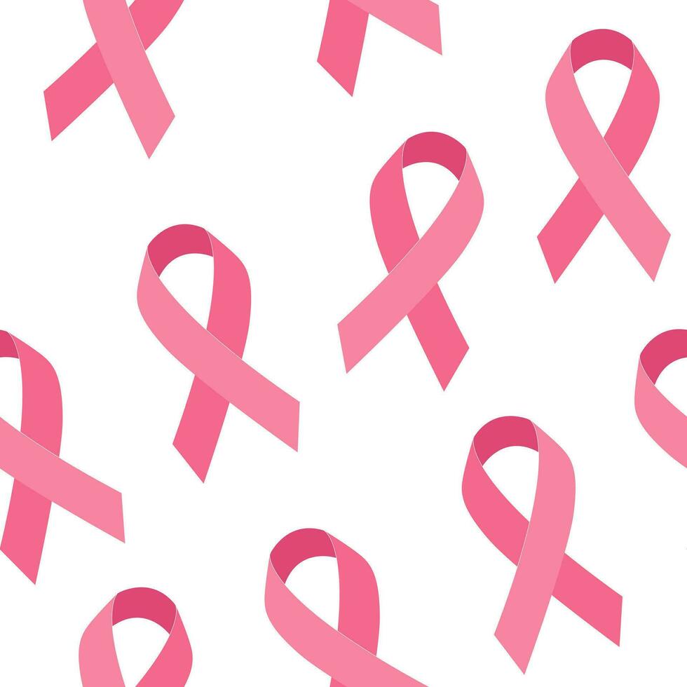 Seamless vector pattern with pink ribbon for World Breast Cancer Awareness Month and International day against breast cancer in October. Modern illustration.