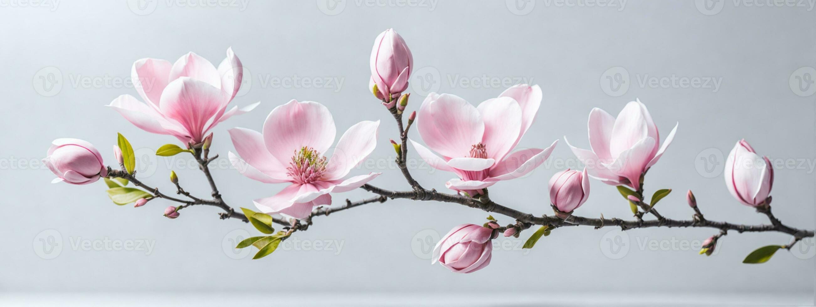 Pink spring magnolia flowers branch. AI generated photo