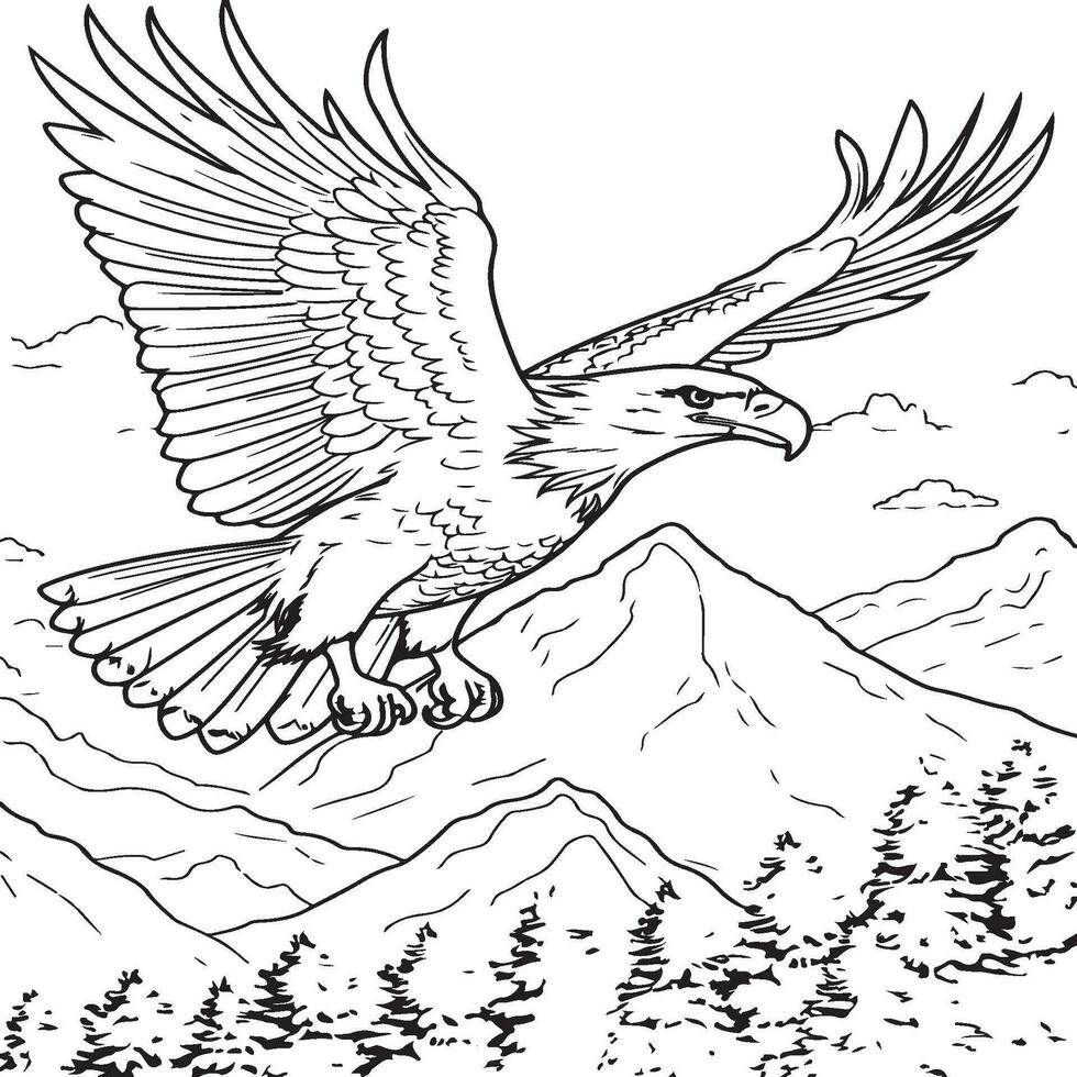 Eagle and Fall Foliage coloring page vector