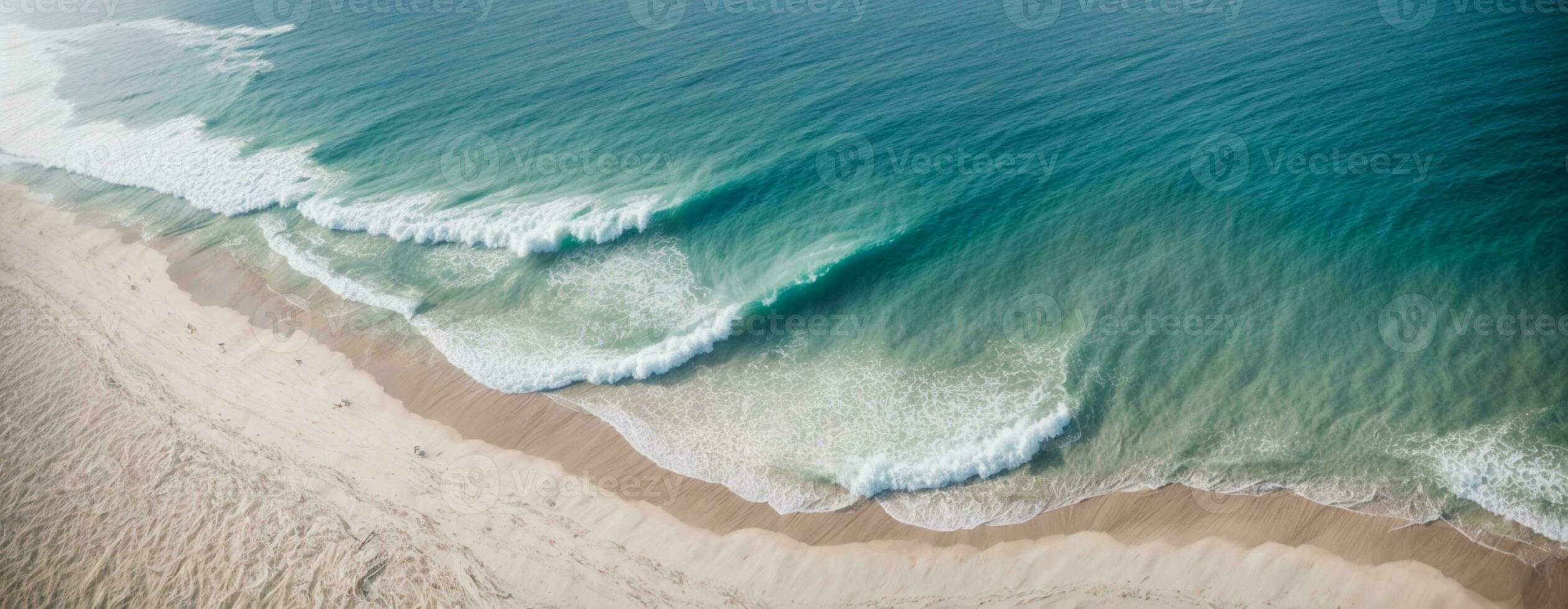 beautiful sandy beach and soft blue ocean wave. AI generated photo