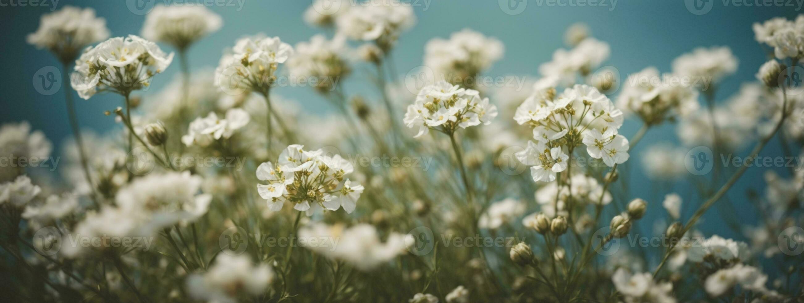 Gypsophila dry little white flowers light macro. AI generated photo