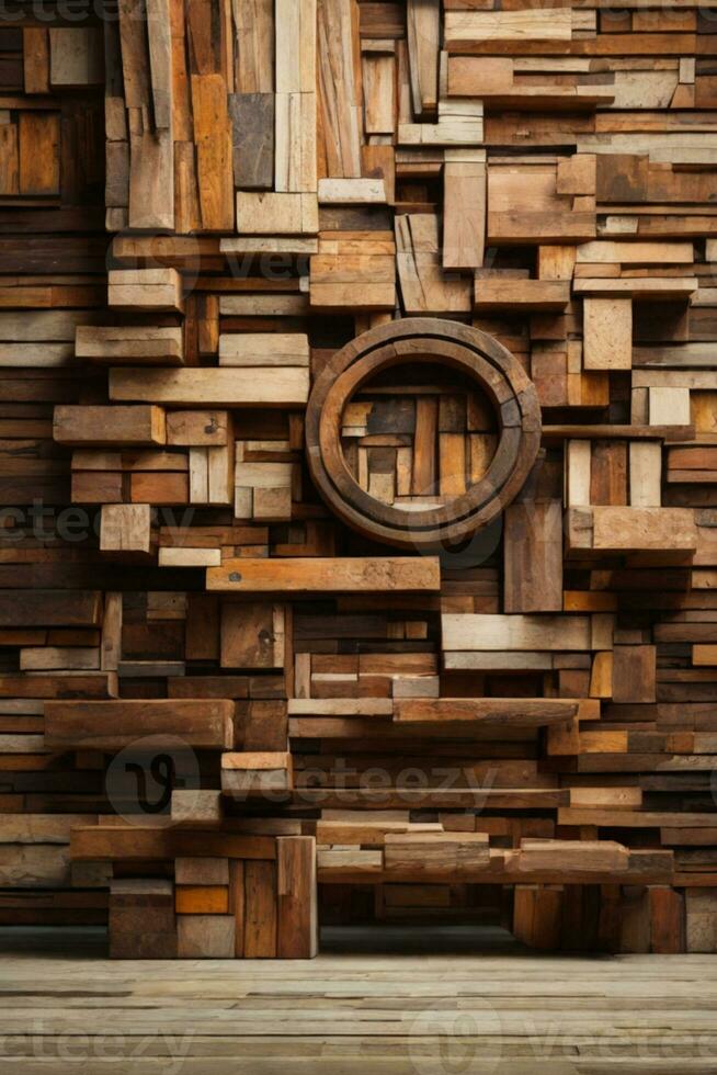 Wood aged art architecture texture abstract block stack on the wall for background, Abstract colorful wood texture for backdrop.. AI generated photo
