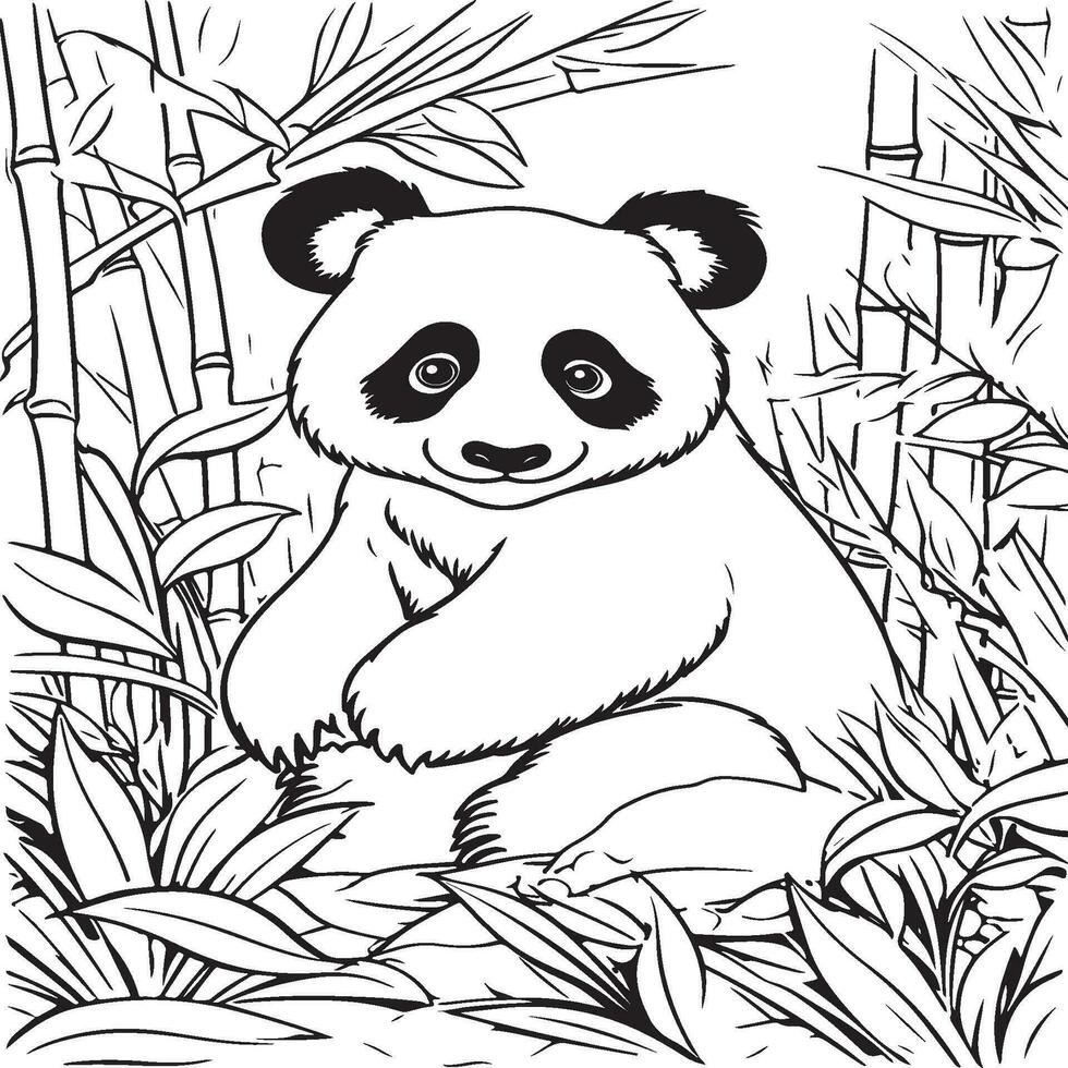 Panda in a Bamboo coloring page vector