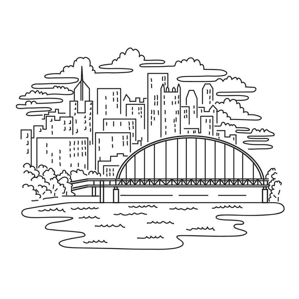 Fort Pitt Bridge on Monongahela River in Pittsburgh Pennsylvania Mono Line Art vector