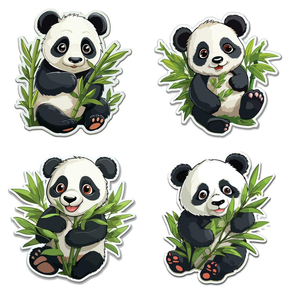 sticker panda eating bamboo vector