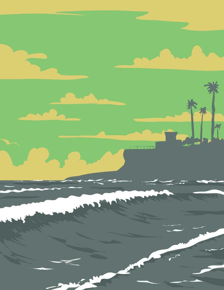 Cardiff Reef on the Coast Highway in Encinitas San Diego California WPA Poster Art vector