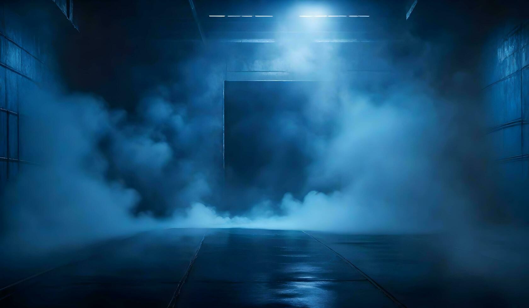 spotlights The concrete floor and studio room with smoke float up the interior texture. AI Generative photo