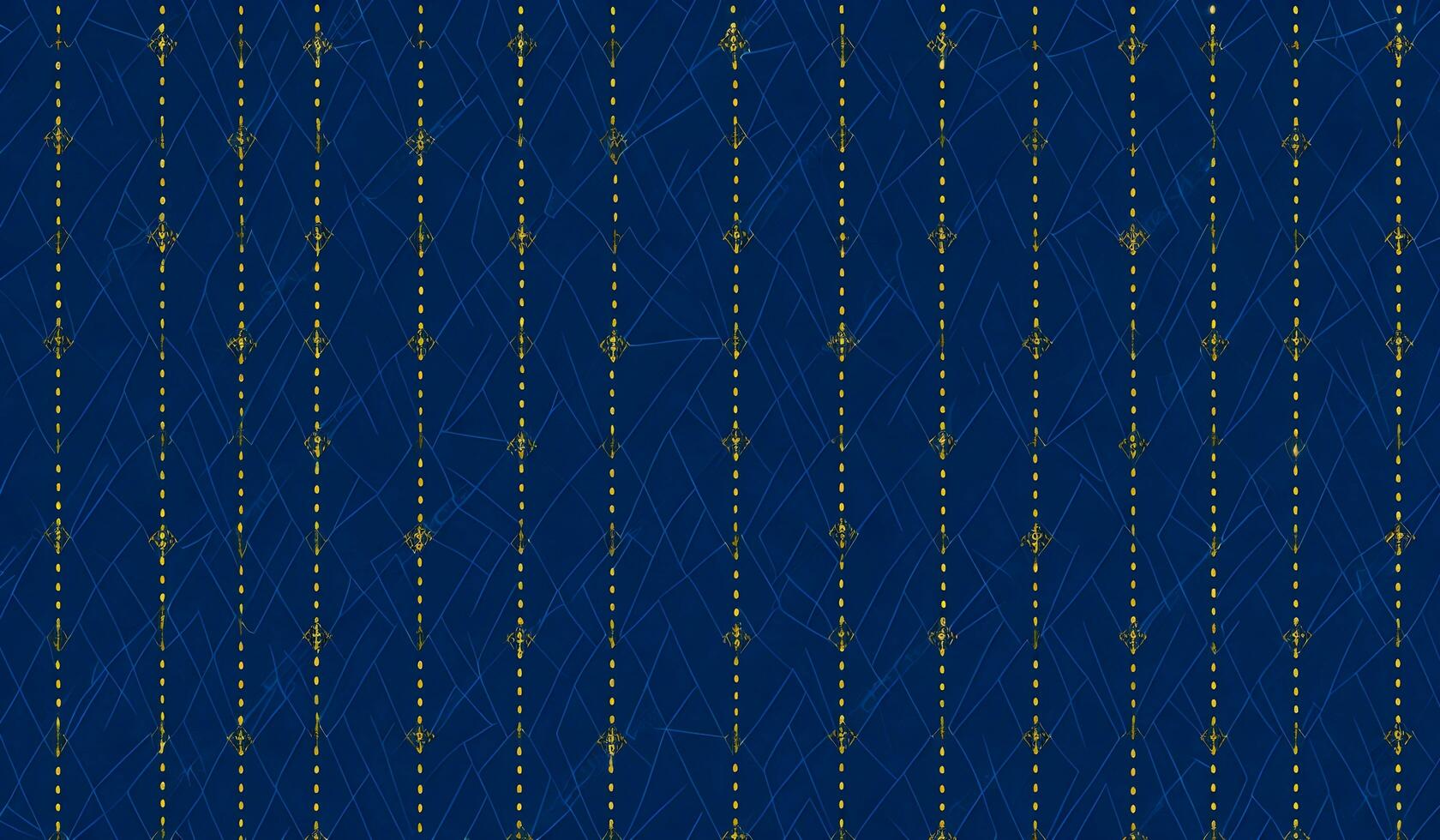 Argyle Seamless dark geometric pattern. Navy blue with thin golden dotted line. AI Generative photo