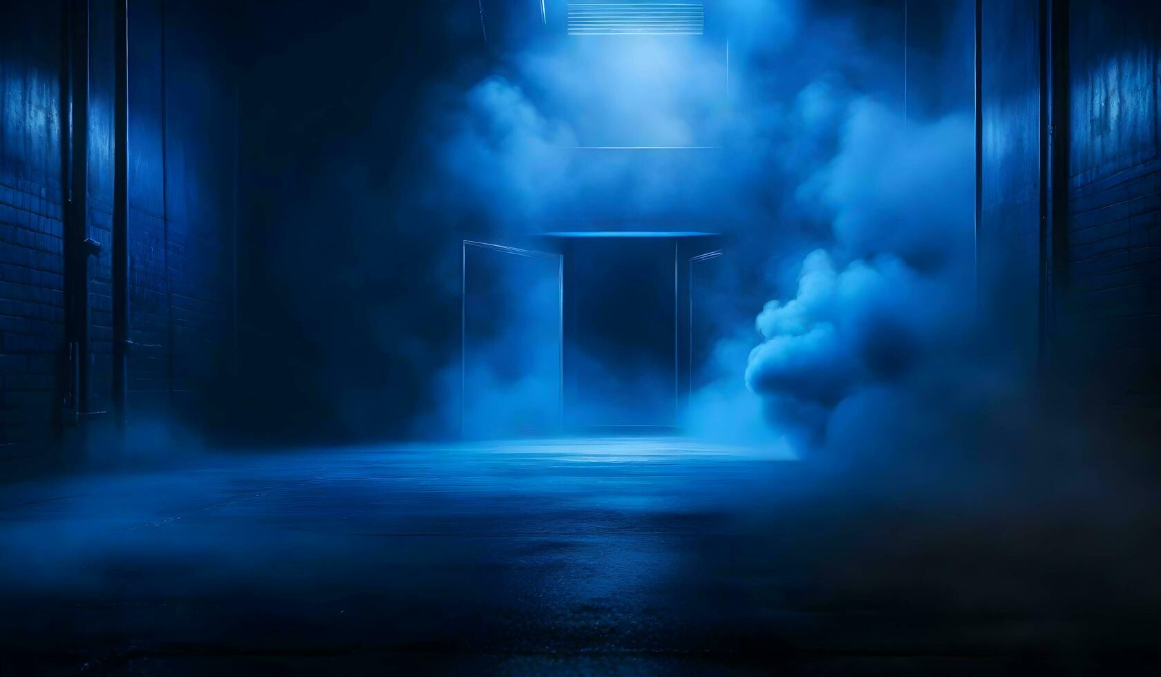 spotlights The concrete floor and studio room with smoke float up the interior texture. AI Generative photo