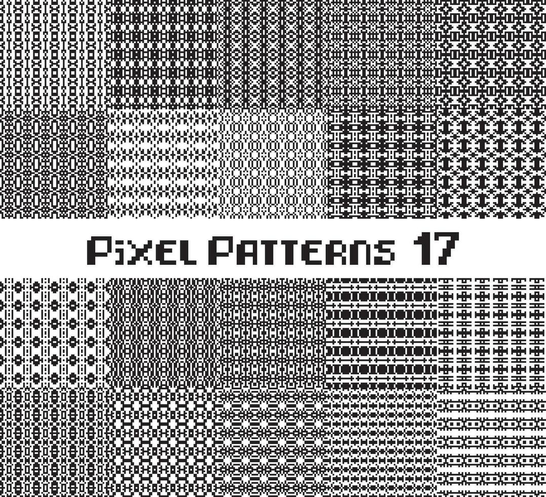 Pixel pattern seamless, black and white color. Patterns set in retro design. vector