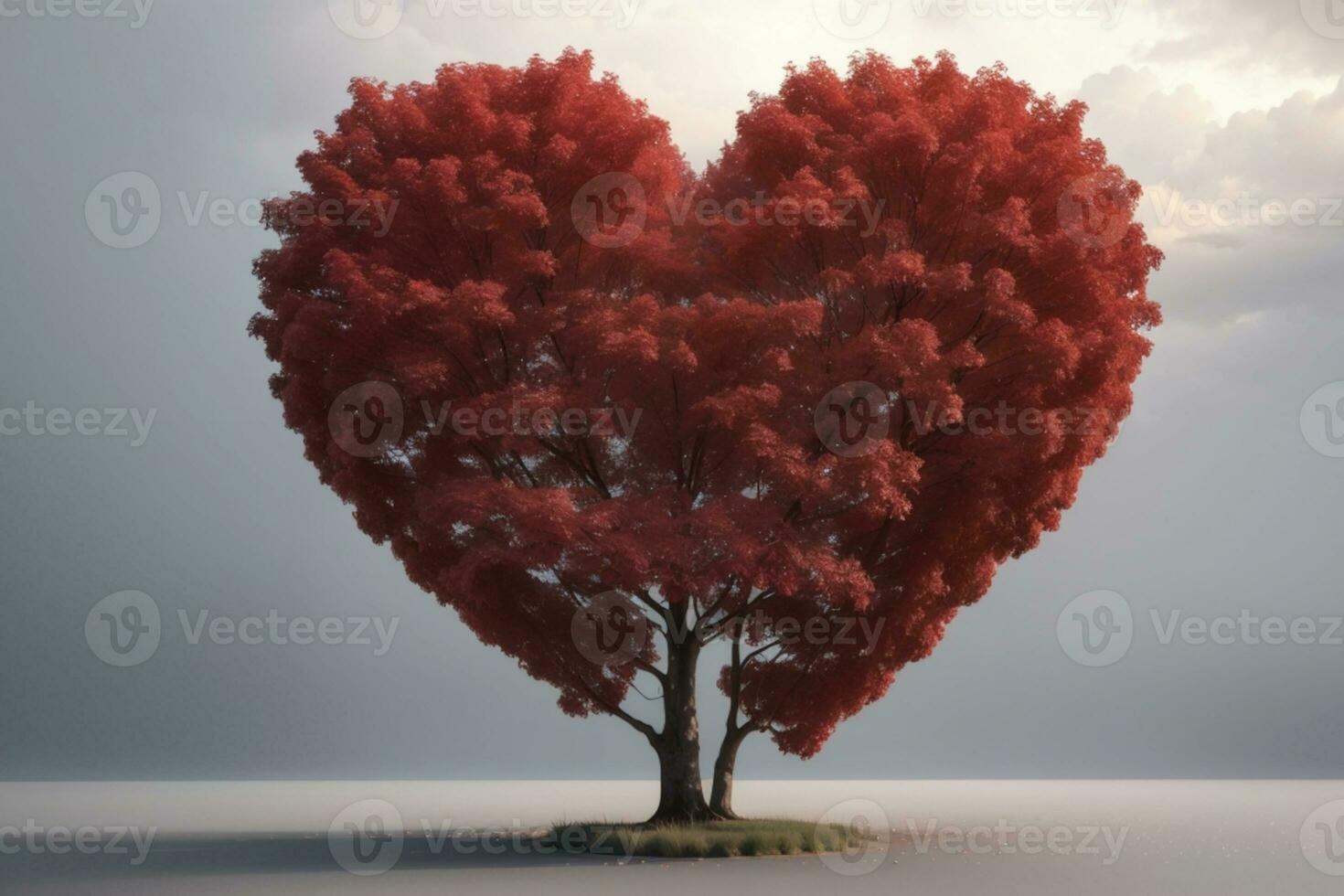 Red heart shaped tree. AI generated photo