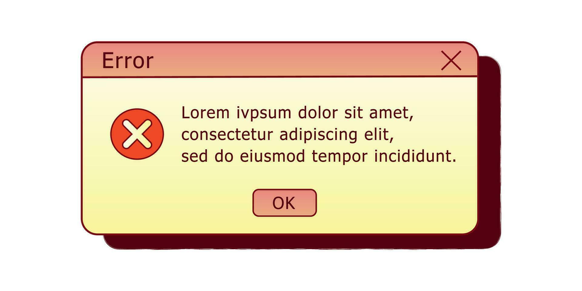 Error dialog box. Retro PC user interface aestetic. 80s 90s old computer user interface element and vintage aesthetic icon. vector