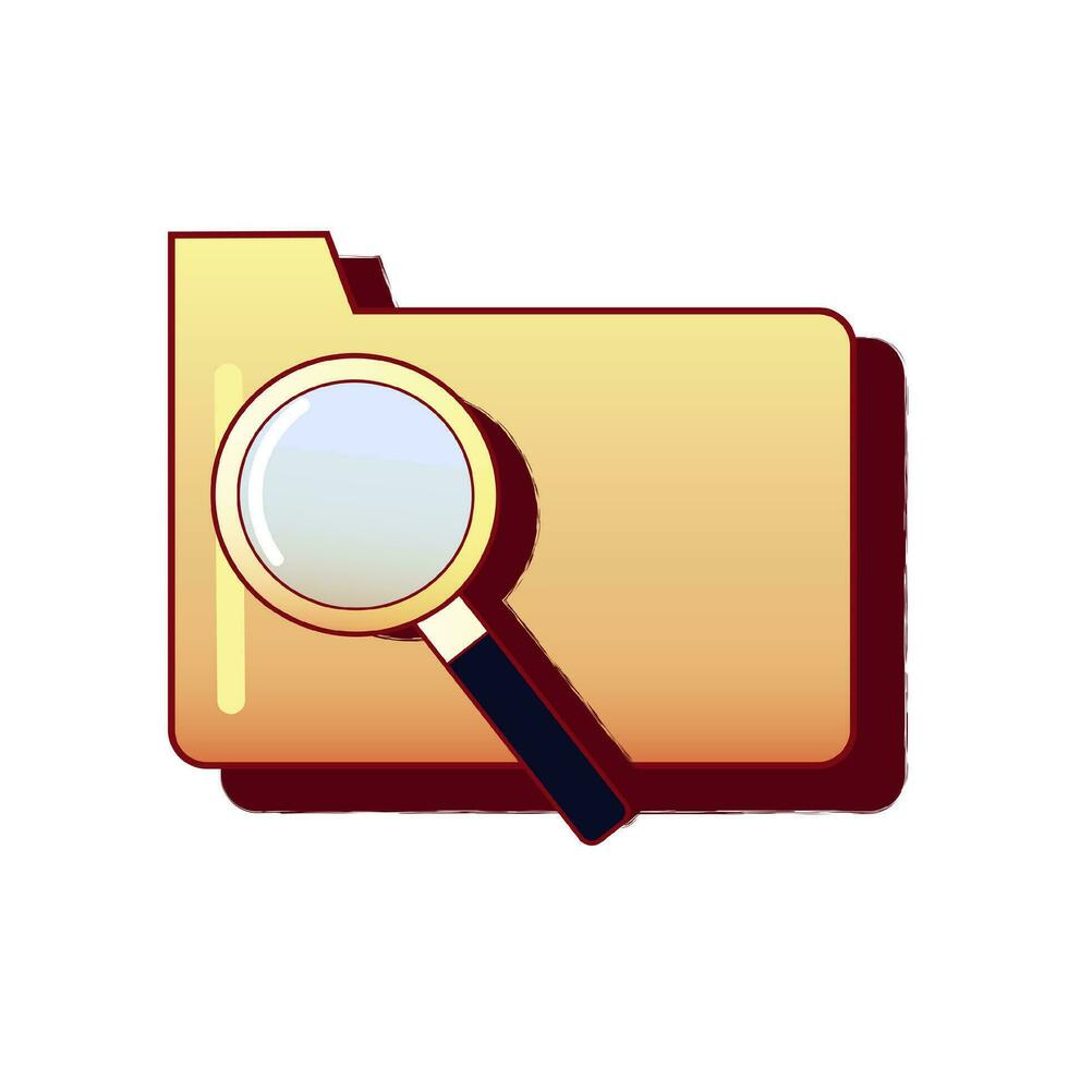 Folder with magnifying glass icon. Retro PC user interface aestetic. 80s 90s old computer user interface element and vintage aesthetic icon. vector