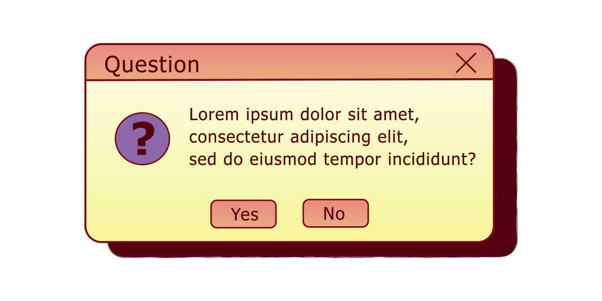 Question dialog box. Retro PC user interface aestetic. 80s 90s old computer user interface element and vintage aesthetic icon. vector