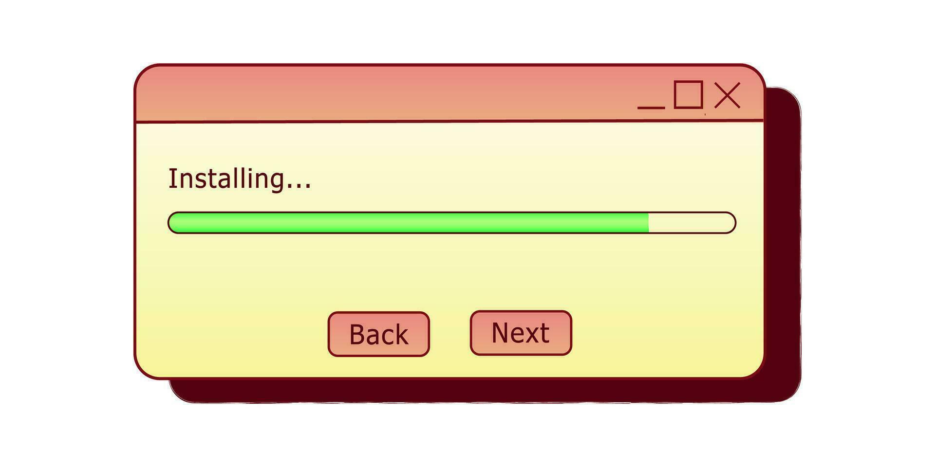 Installing dialog box. Retro PC user interface aestetic. 80s 90s old computer user interface element and vintage aesthetic icon. vector