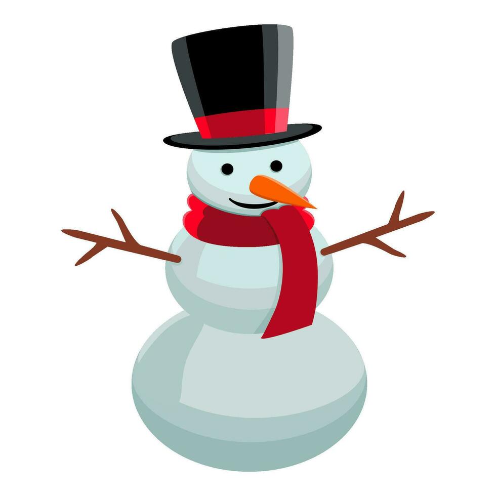 Snowman in hat. Cartoon illustration of snowman in flat style vector