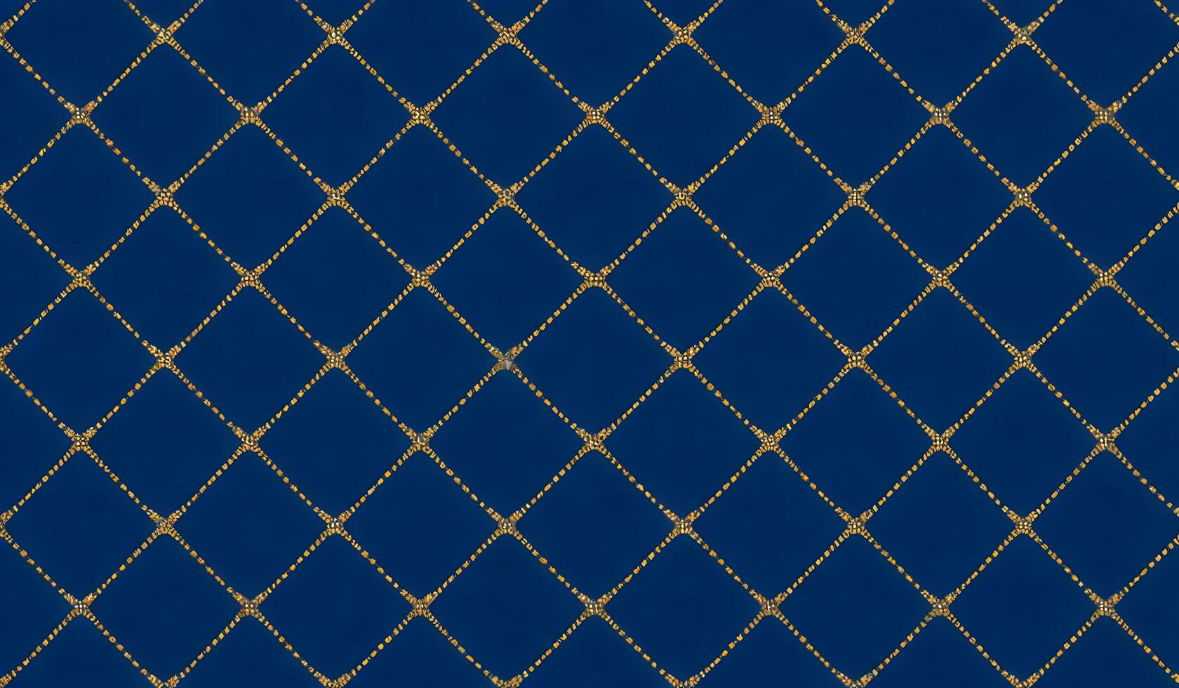 Argyle Seamless dark geometric pattern. Navy blue with thin golden dotted line. AI Generative photo