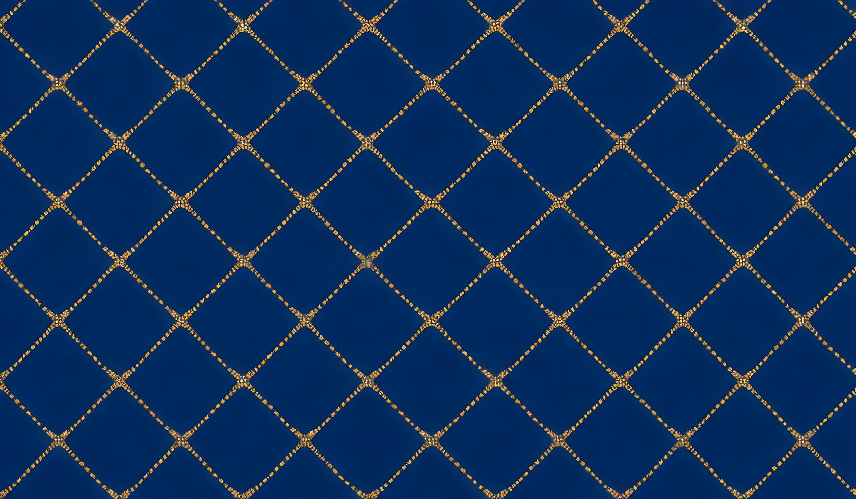 Argyle Seamless dark geometric pattern. Navy blue with thin golden dotted line. AI Generative photo