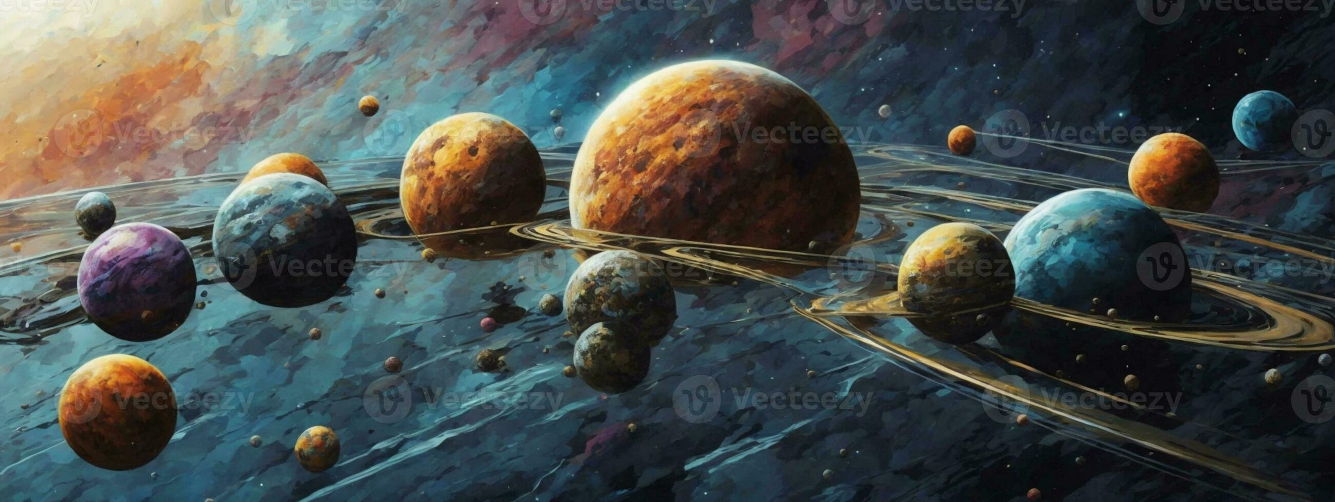 Abstract planets and space background. AI generated photo