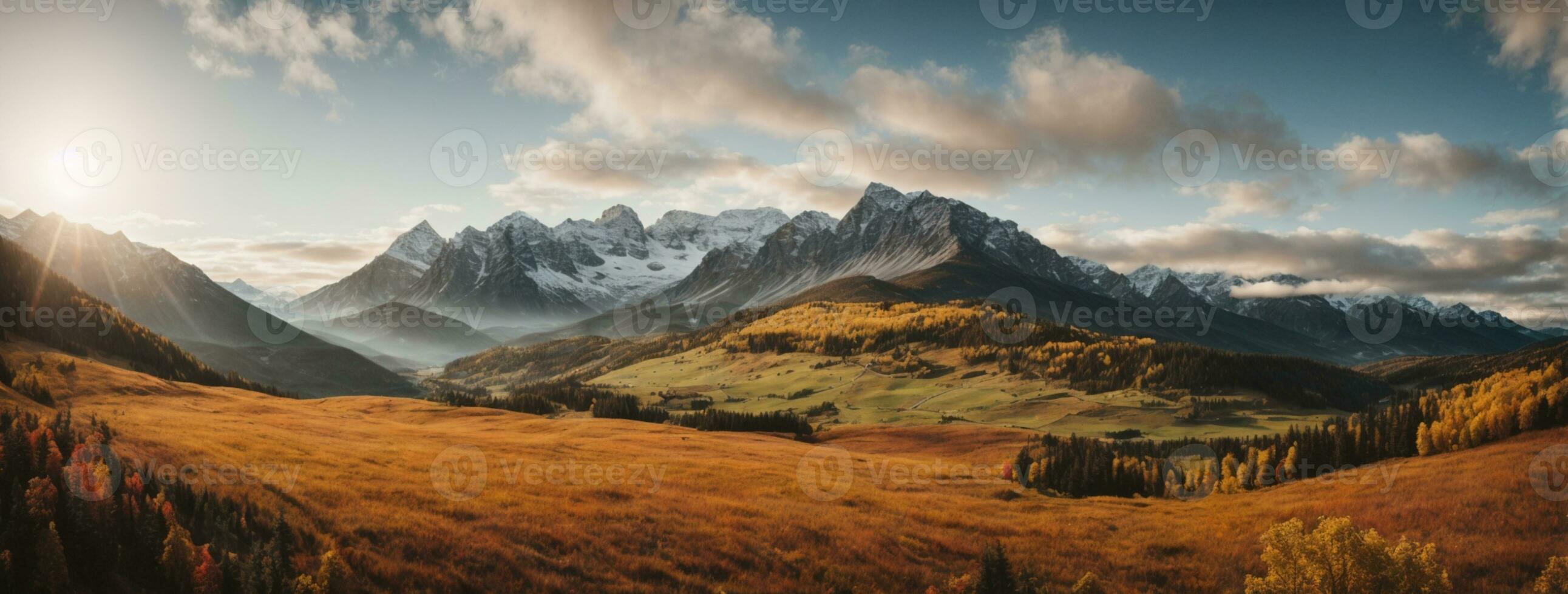 Panorama mountain autumn landscape. AI generated photo