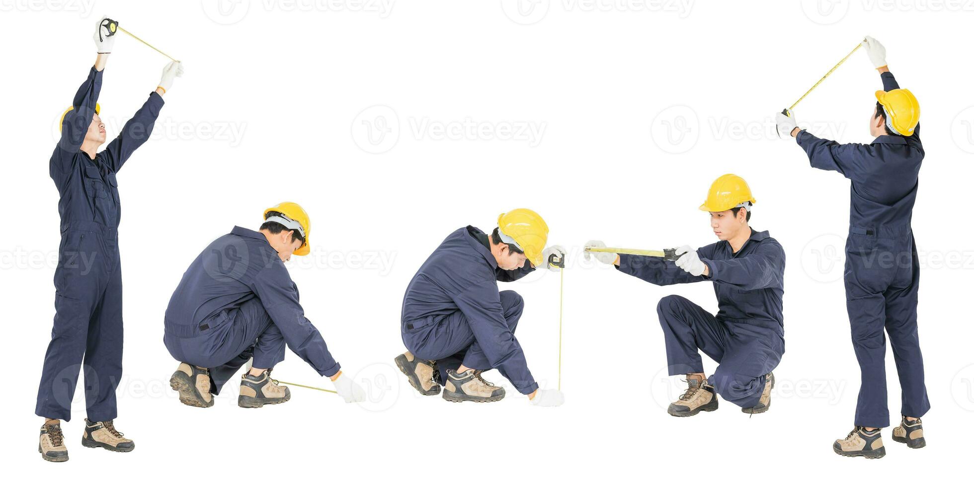 Worker in unifrom with tape measure photo