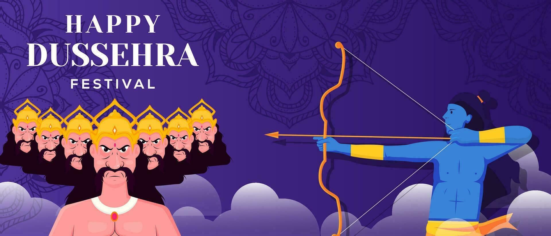 happy dussehra festival horizontal banner with rama and ravana vector