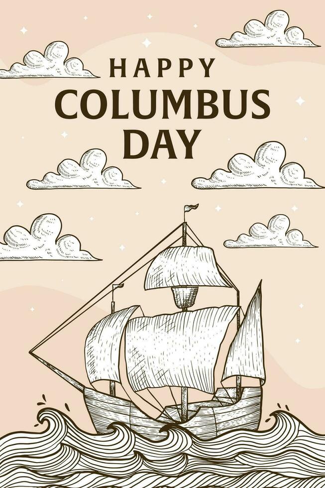 hand drawn happy columbus day vertical banner illustration vector