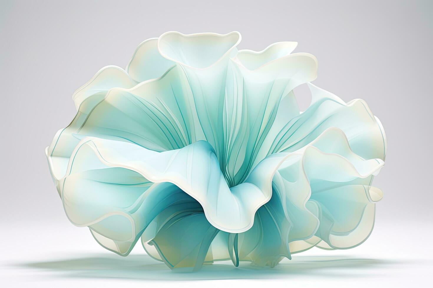 3d rendering of abstract blue flower on white background, computer generated images, an ethereal blend of sky blue and mint green abstract blooming shape, AI Generated photo