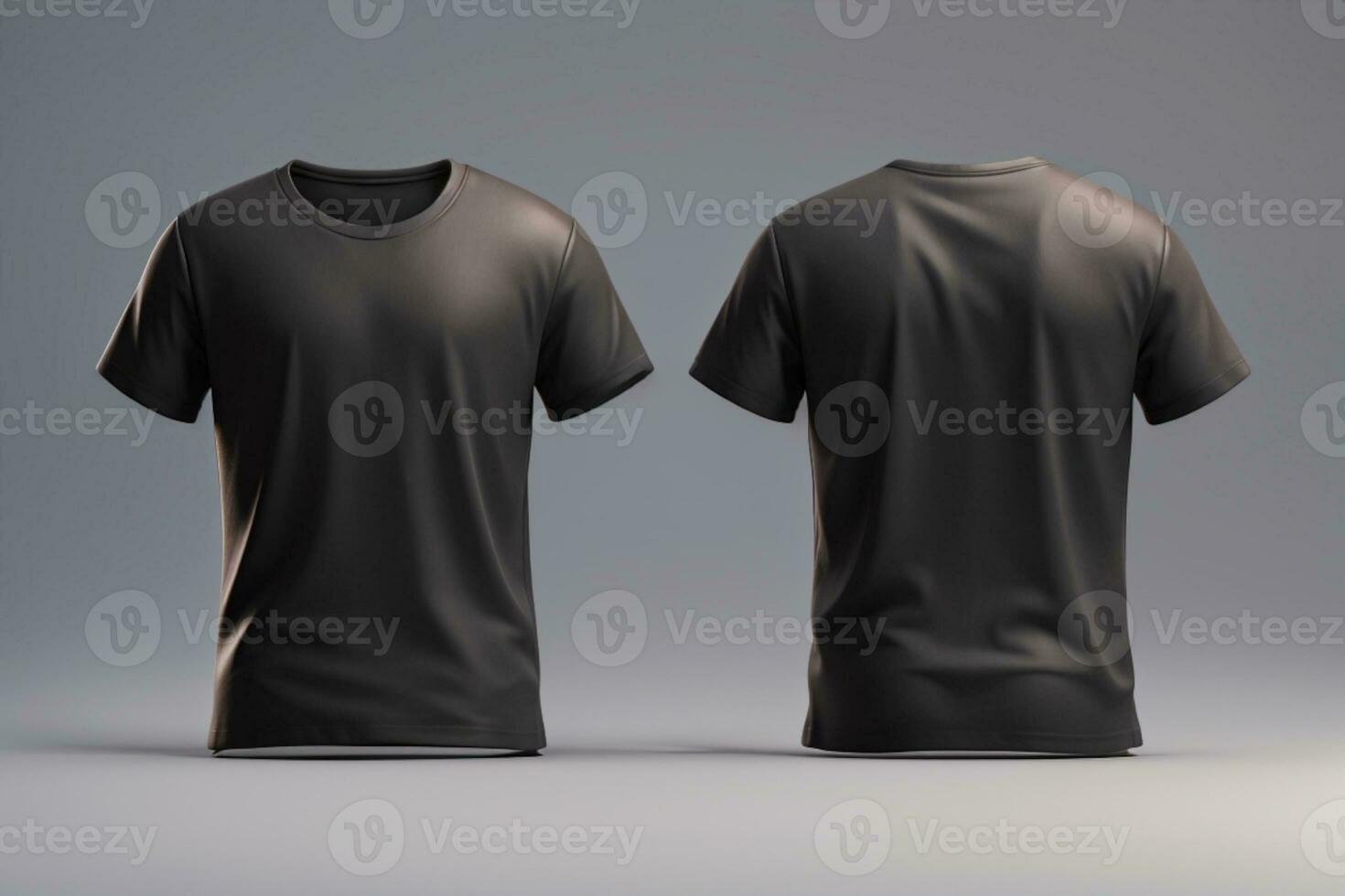 Blank T Shirt color black template front and back view on white background. AI generated photo