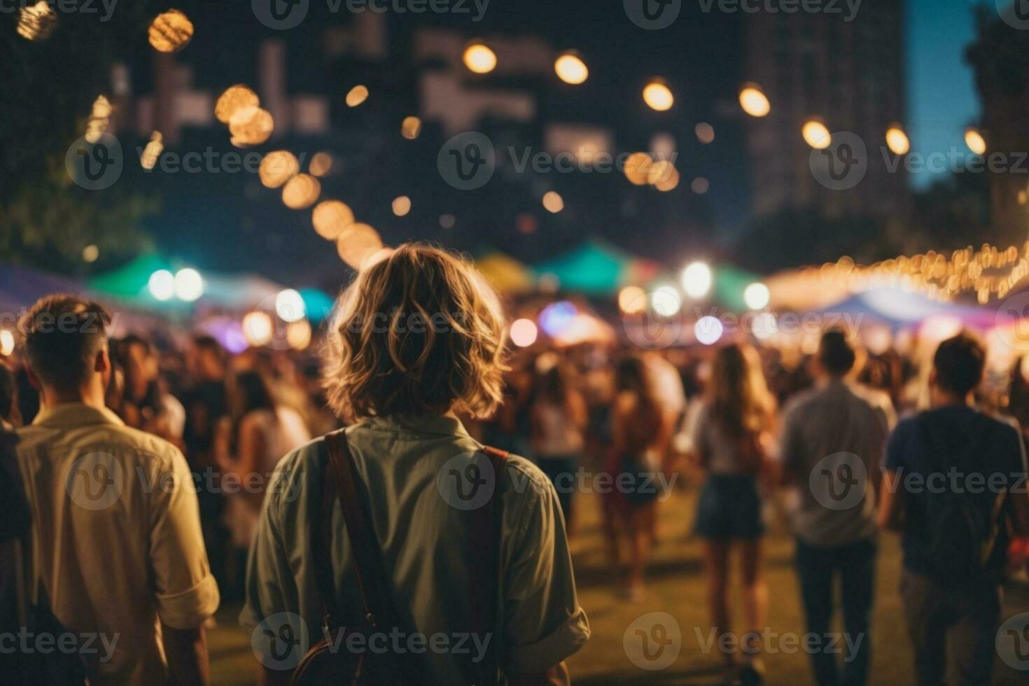 Festival Event Party with Hipster People Blurred Background. AI generated photo