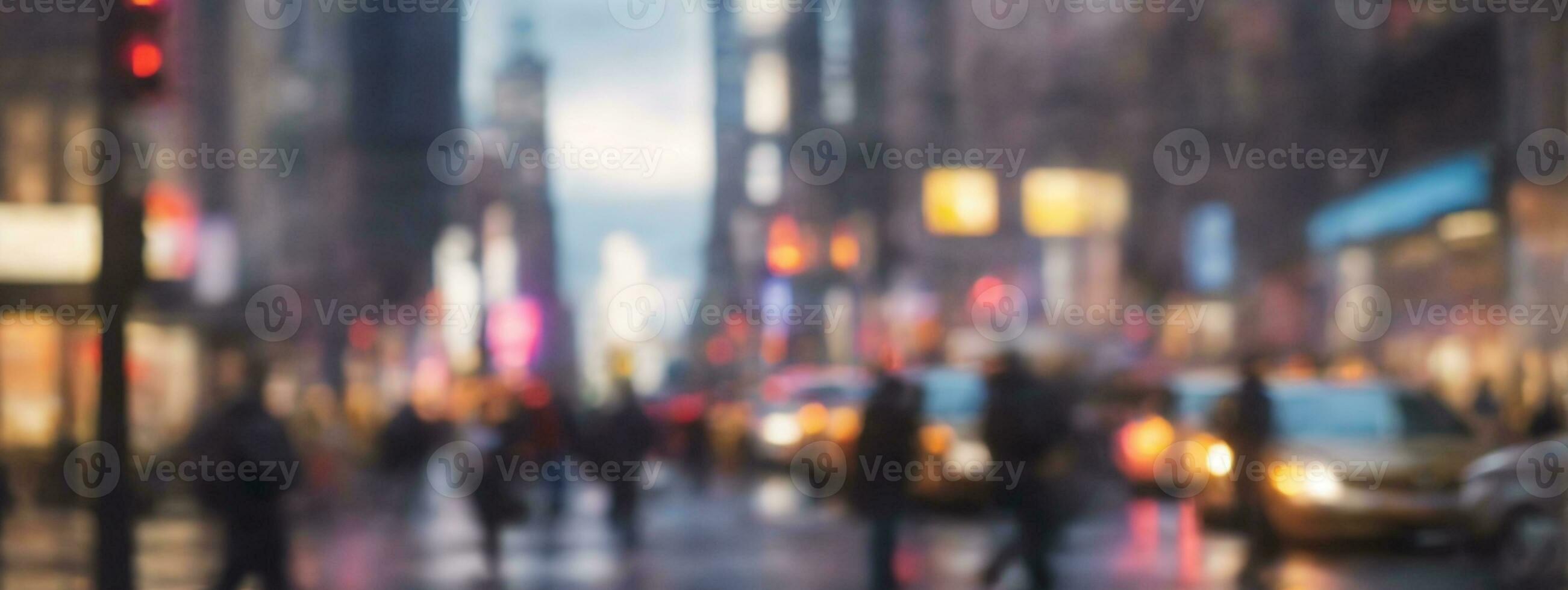 Defocused blur across urban buildings in New York City. AI generated photo