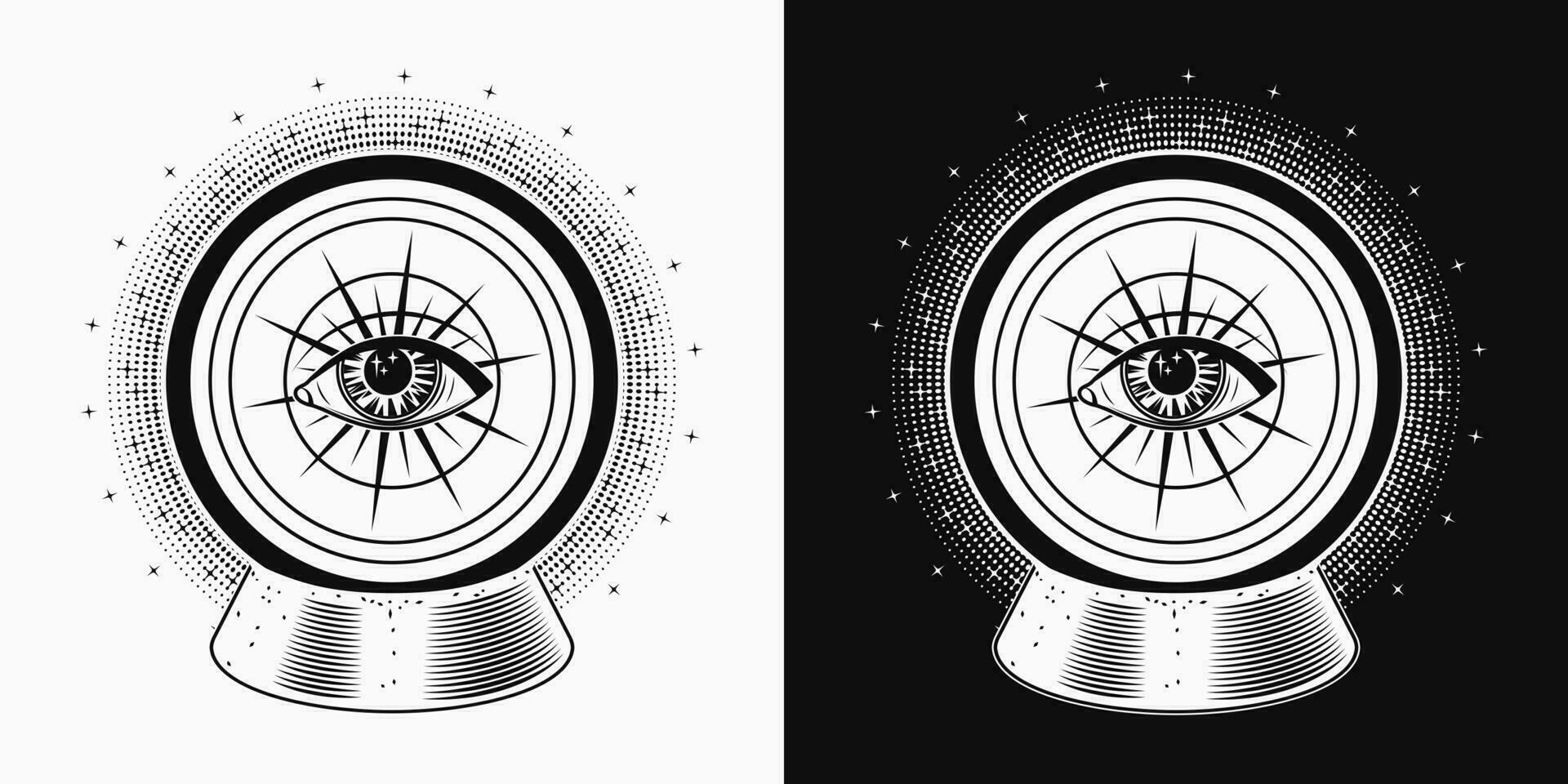 Black and white Magic ball with all seeing eye vector