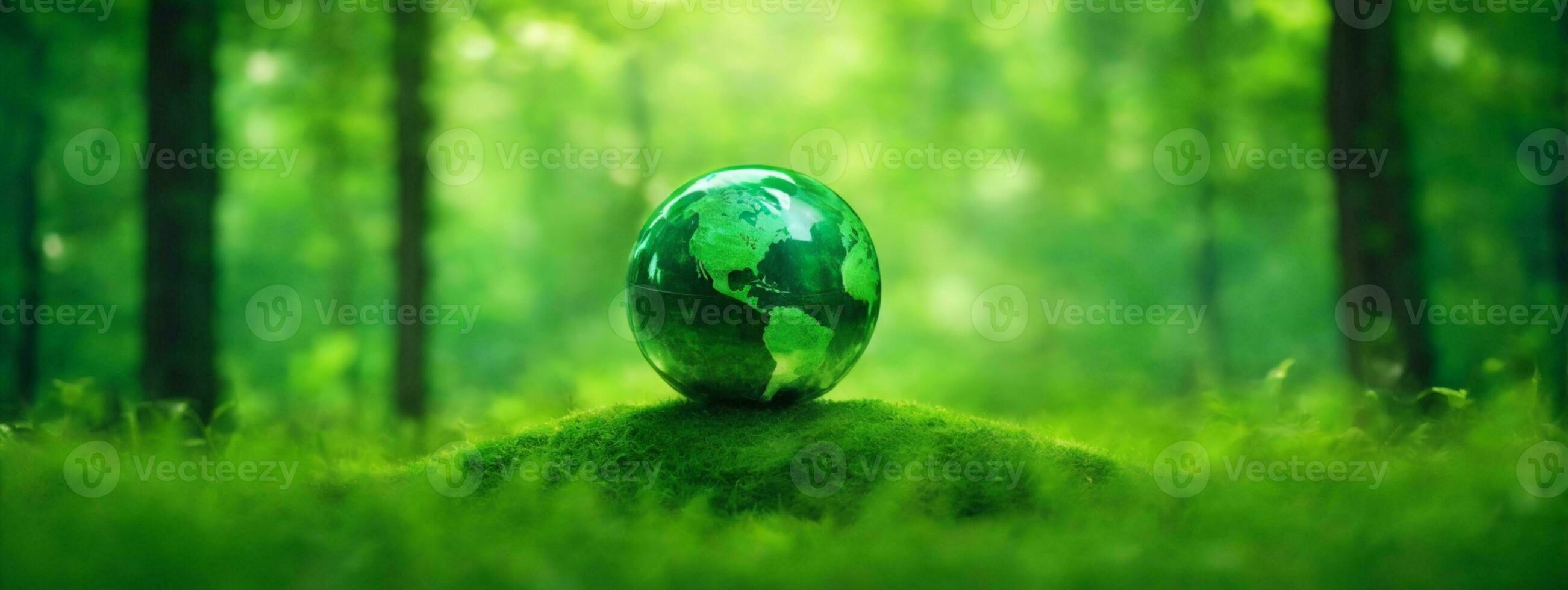 Green Globe On Moss - Environmental Concept. AI generated photo