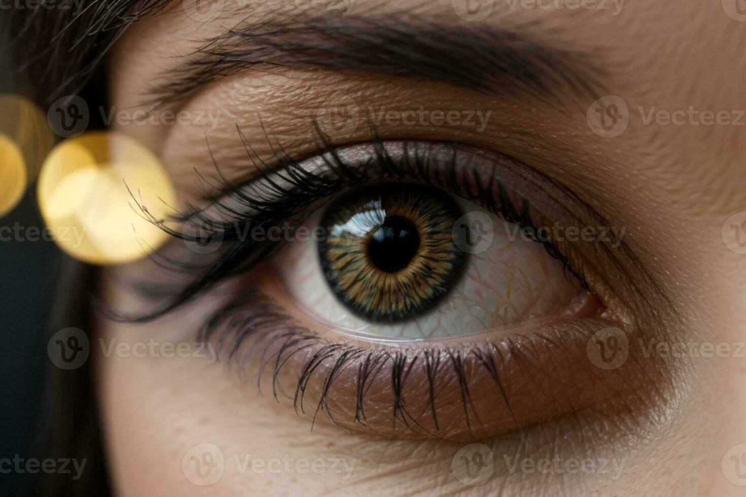 Female eye with long eyelashes close-up. AI generated photo