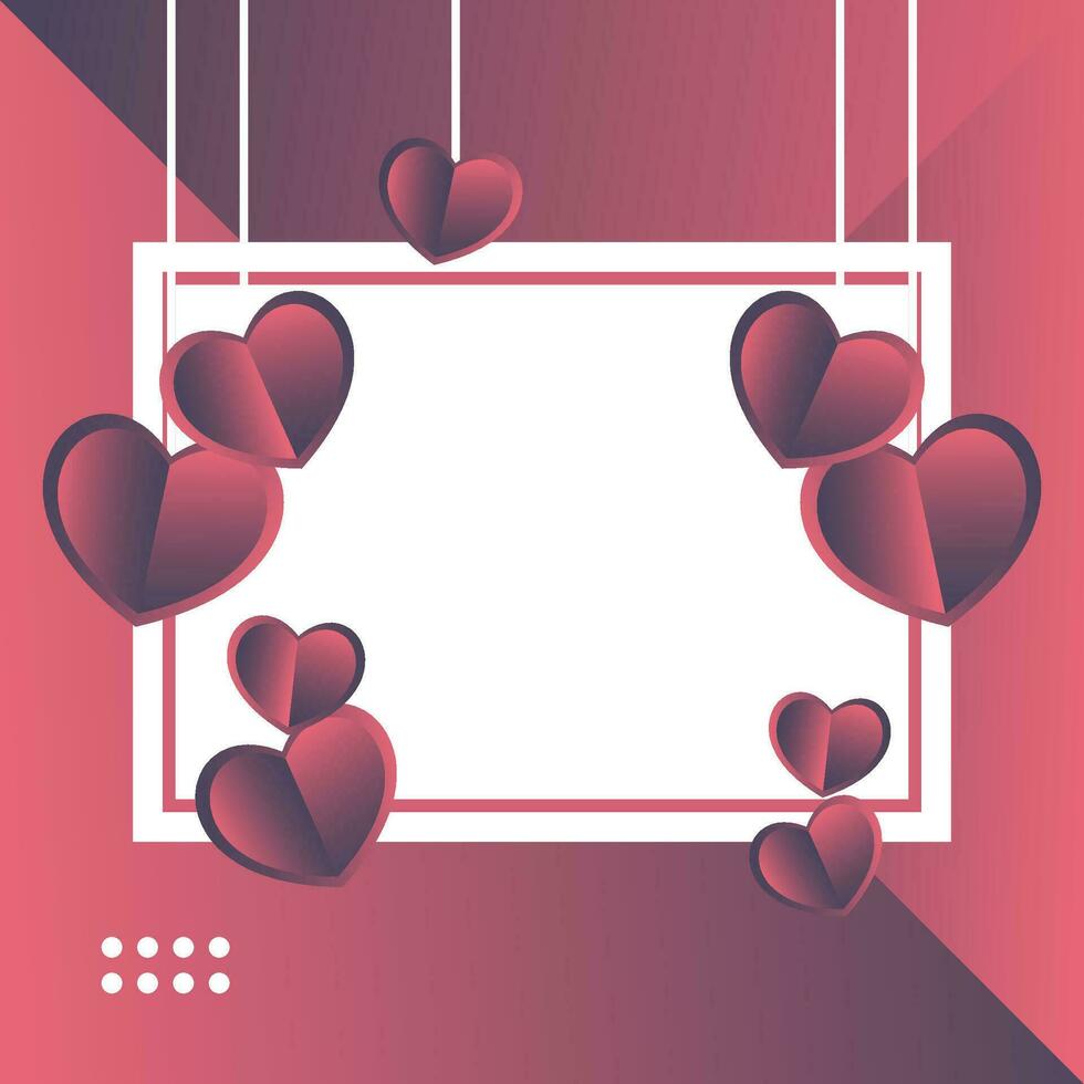 love concept poster. Vector illustration of gradient color heart with white frame on geometric background. Sale banner, cute love banner template or greeting card.