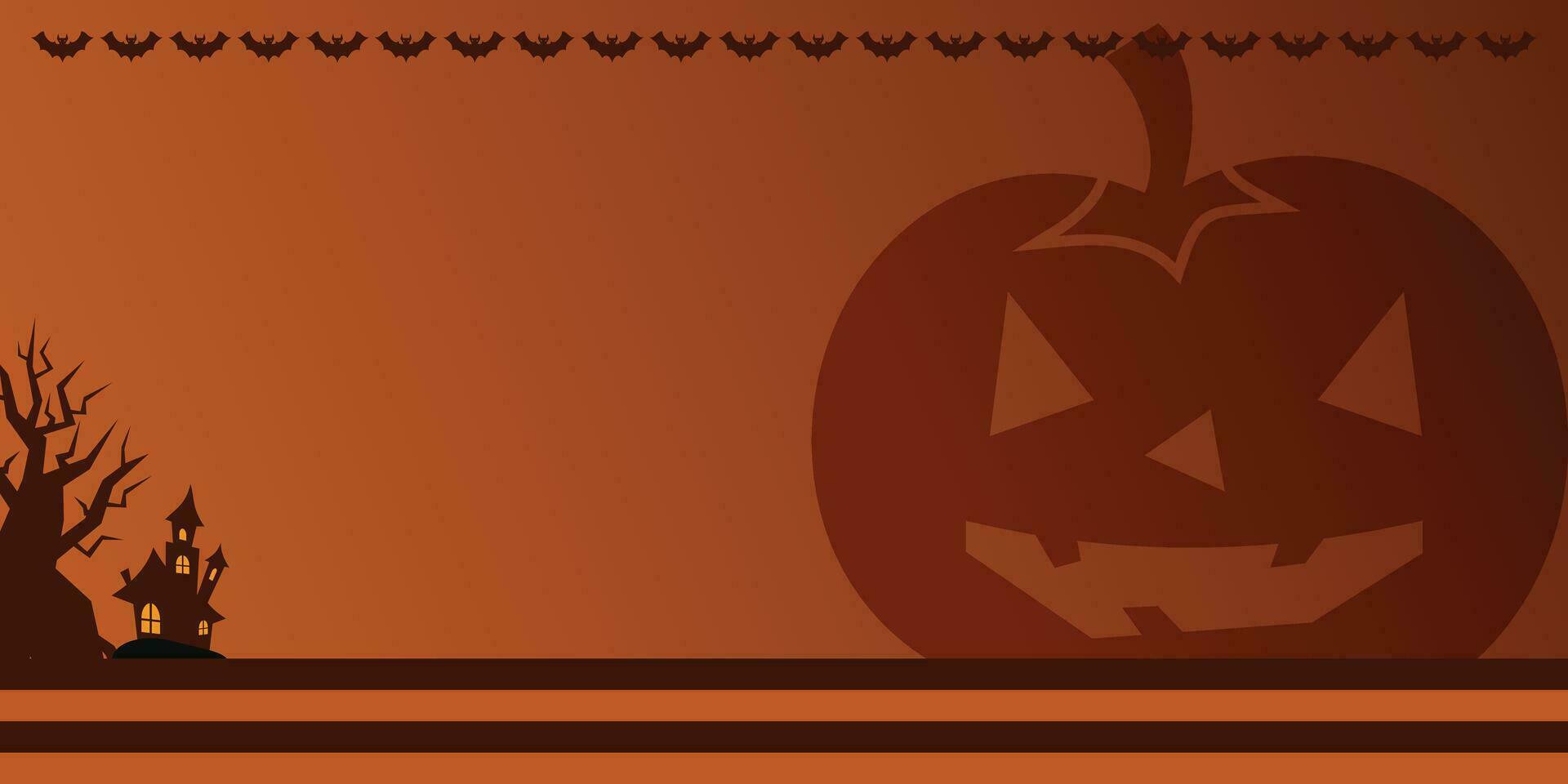 halloween celebration background with icons of pumpkin, tree, castle and copy space area. vector for banner, poster, greeting card, social media.