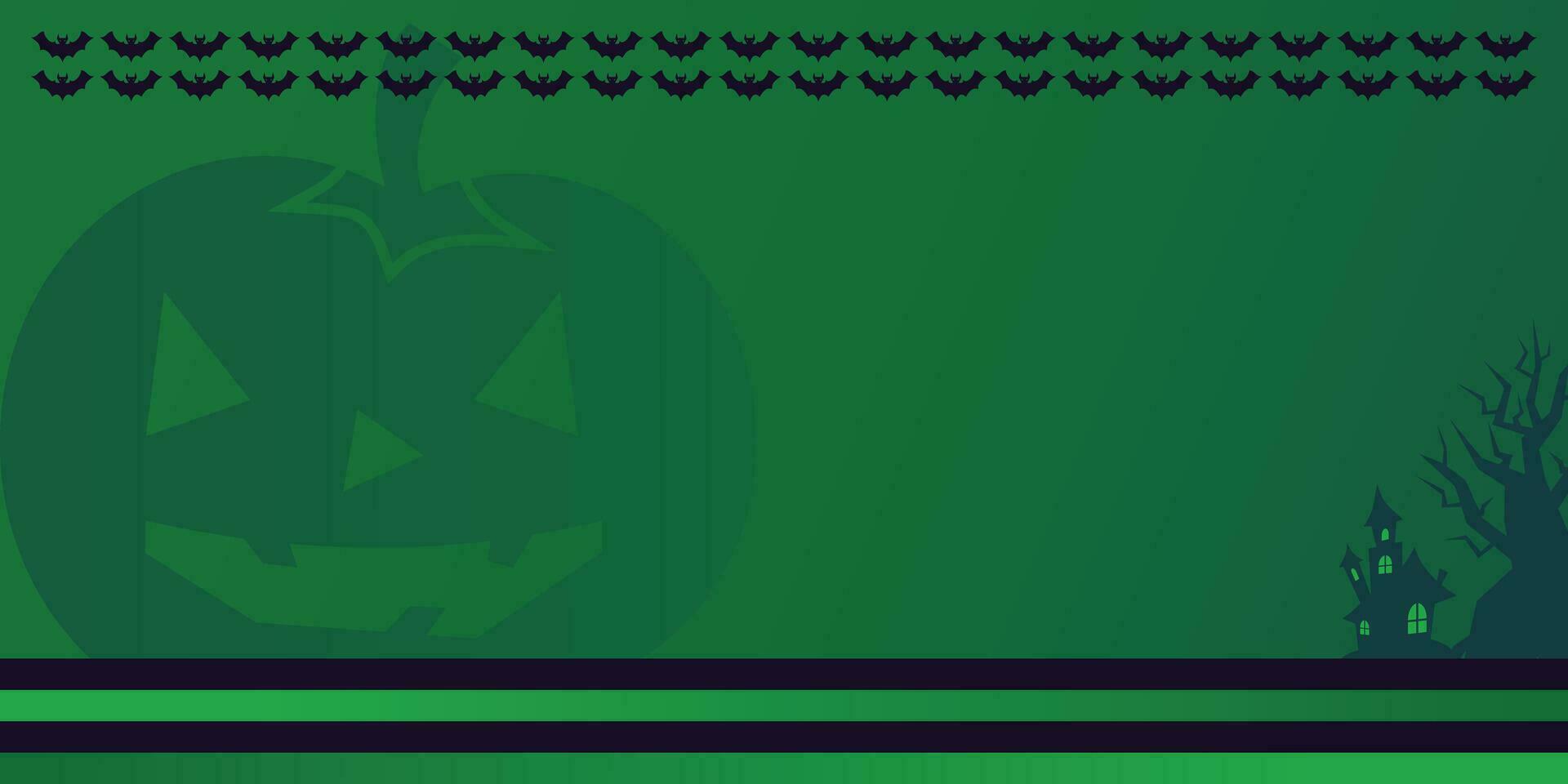 halloween celebration background with icons of pumpkin, tree, castle and copy space area. vector for banner, poster, greeting card, social media.
