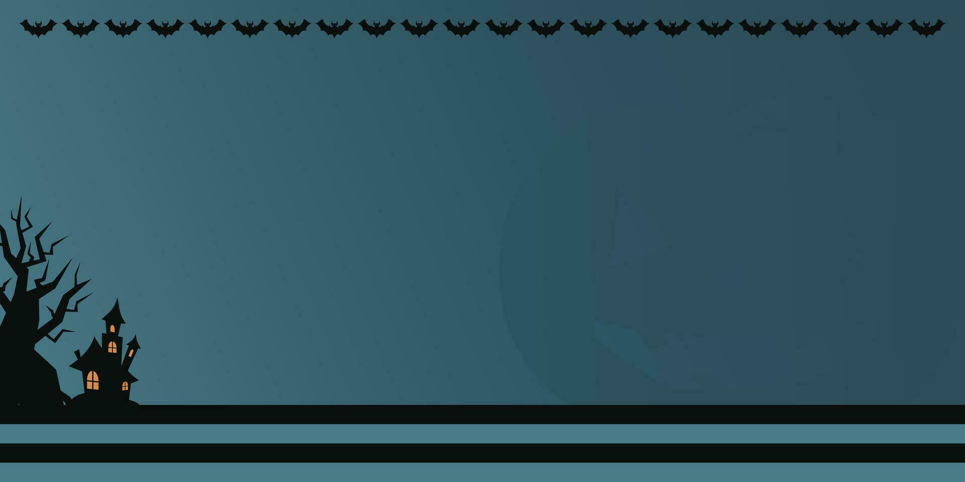 halloween celebration background with icons of pumpkin, tree, castle and copy space area. vector for banner, poster, greeting card, social media.